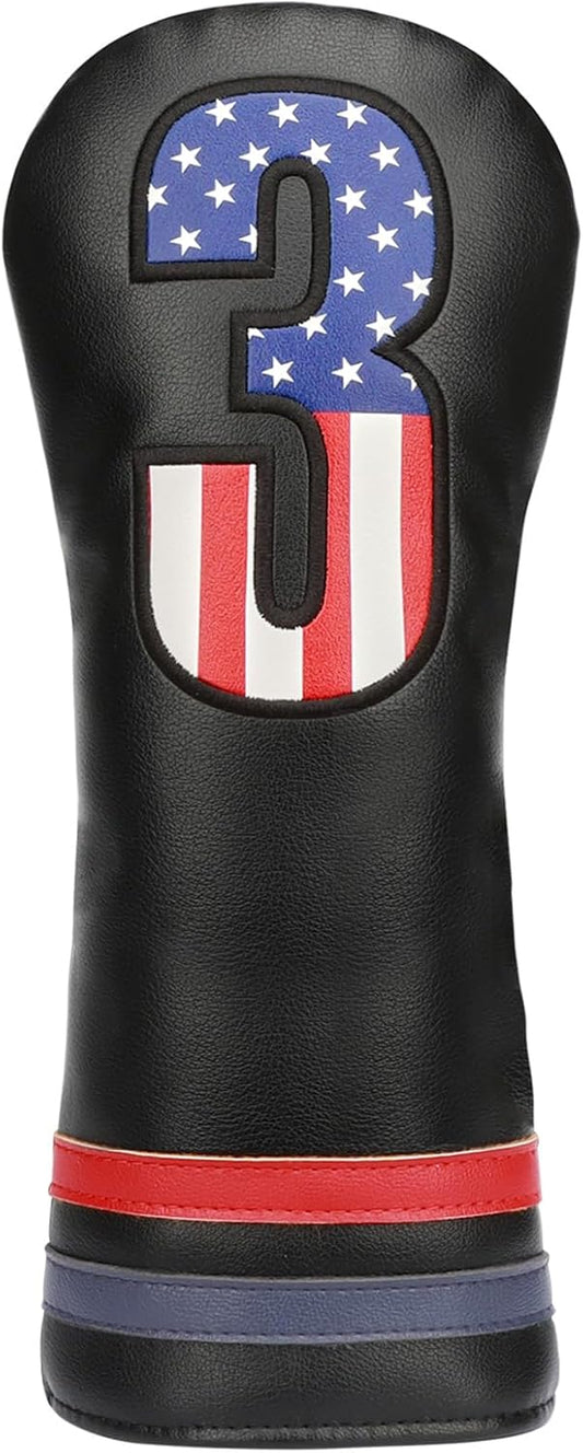 Golf Head Covers, 4pcs or 1pc USA Stars and Stripes Golf Club Covers for Woods and Driver Fairway Hybrid, PU Leather Golf Club Head Covers for Men Women with Interchangeable Tags, Fits Most Golf Clubs