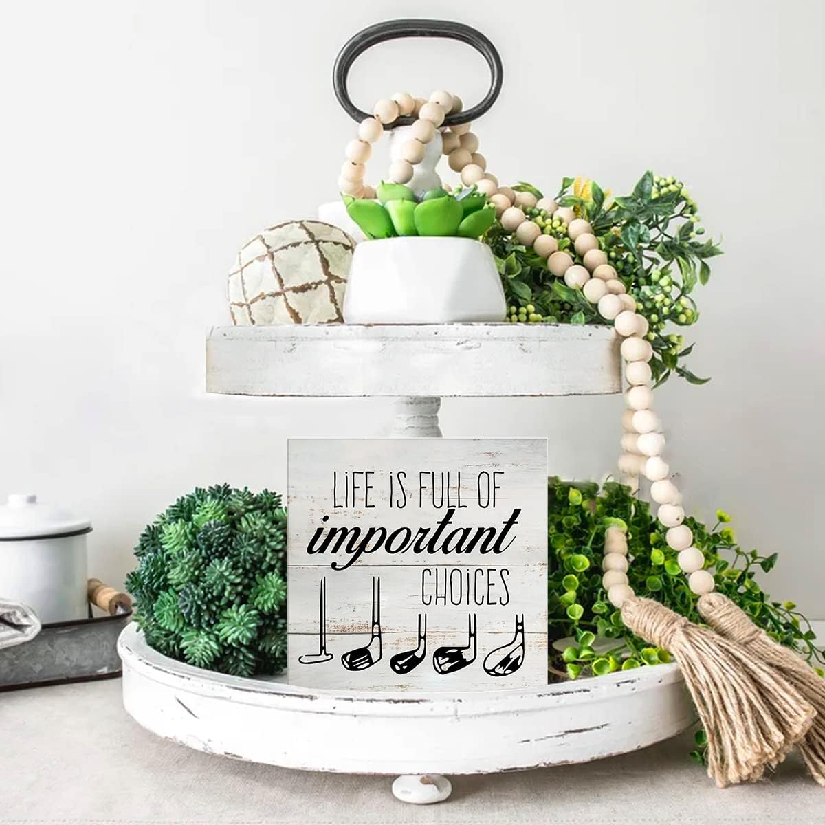 Rustic Life is Full of Important Choices Wood Box Sign Golf Life Wooden Box Sign Farmhouse Home Golfer Office Desk Shelf Decor (5 X 5 Inch)