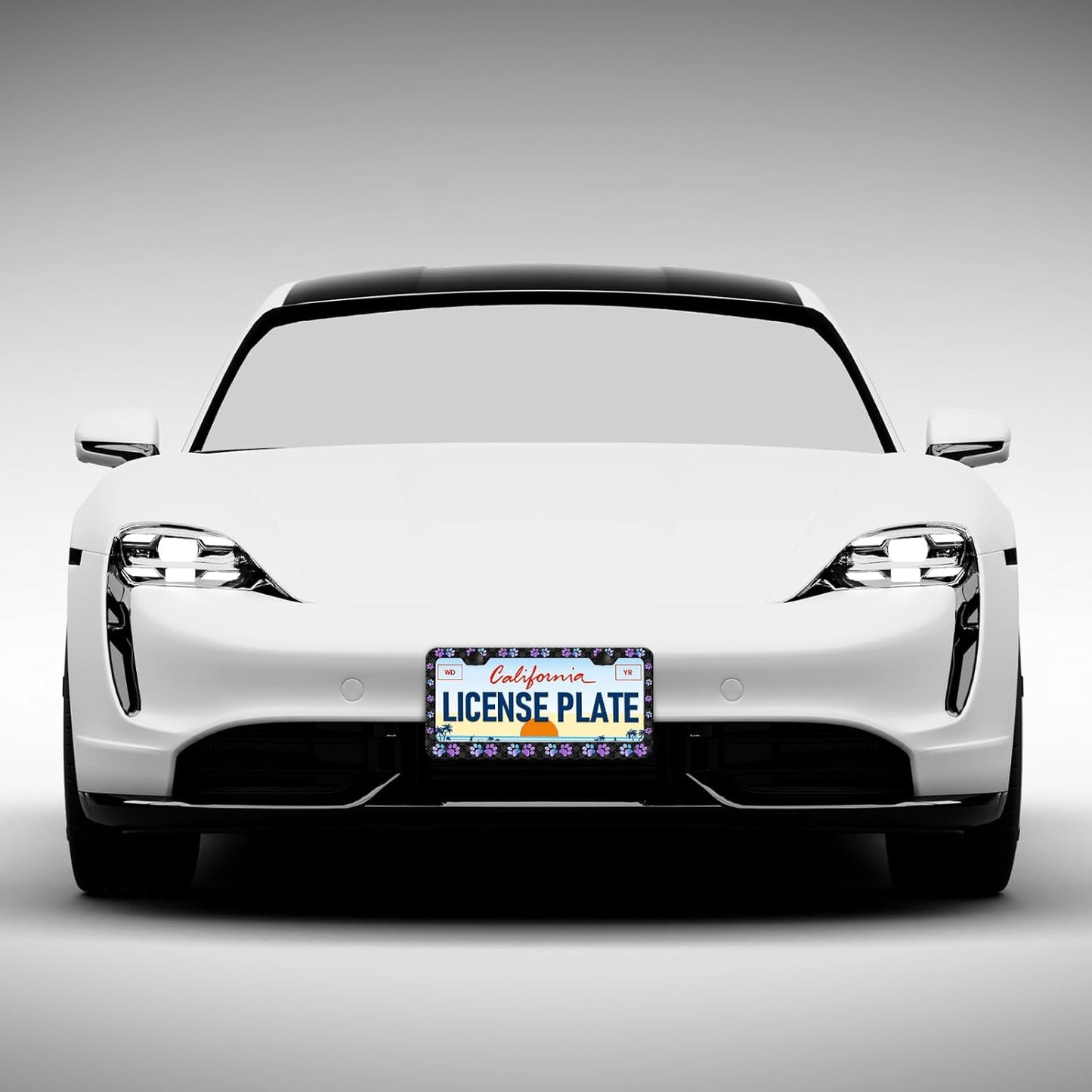 Purple Dog Paw Print License Plate Frames for Women- 2 Pack Front Rear Cute License Plates Holder Covers, Aluminum Metal Rust-Proof Waterproof Car Tag Frame with Screws Fasteners Caps