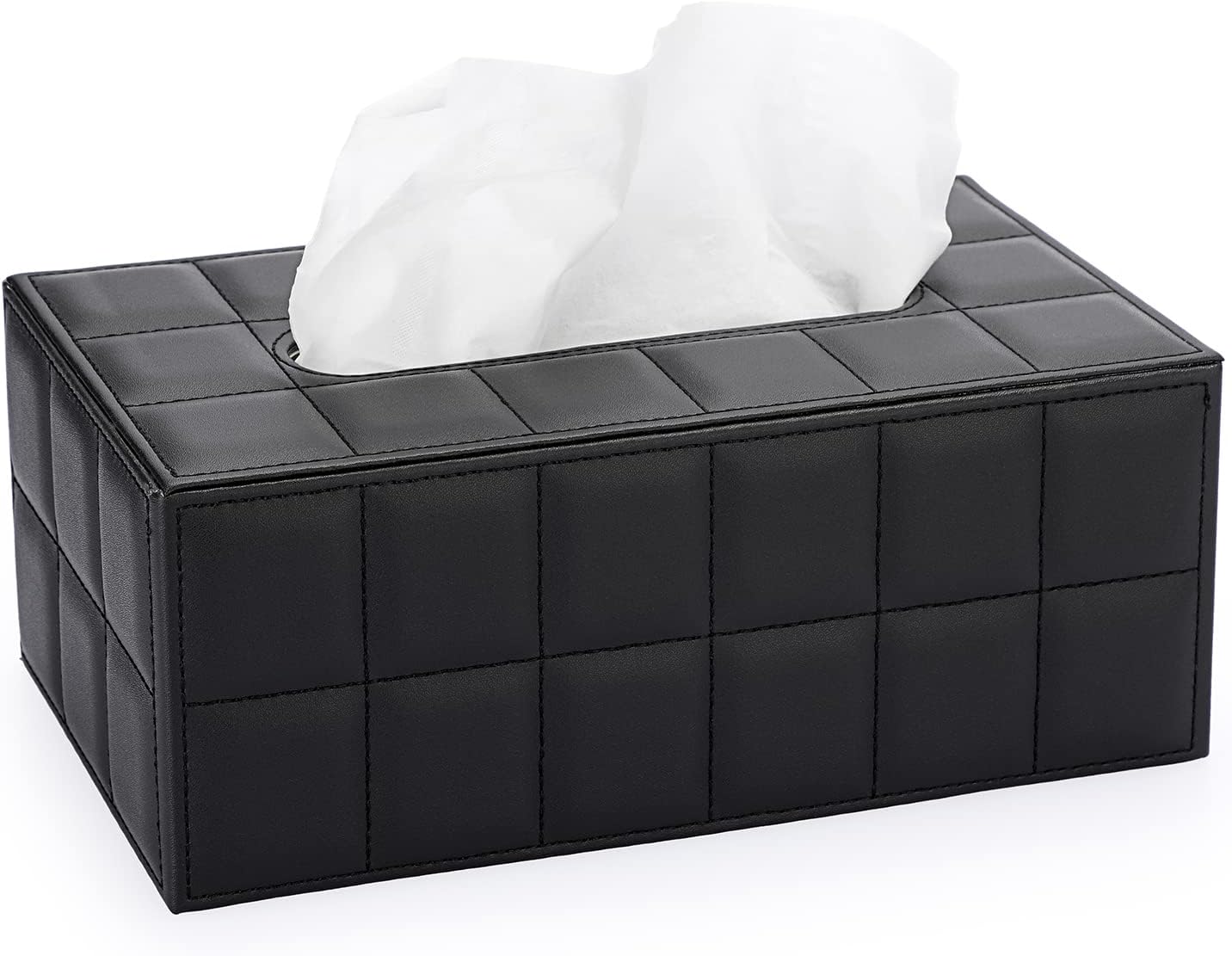 Sumnacon Rectangular Leather Tissue Box Cover - Stylish Tissue Box Holder with Magnetic Bottom, Decorative PU Tissue Box for Vanity Dresser Night Stand Table Countertop Home Office Car,Grid Black