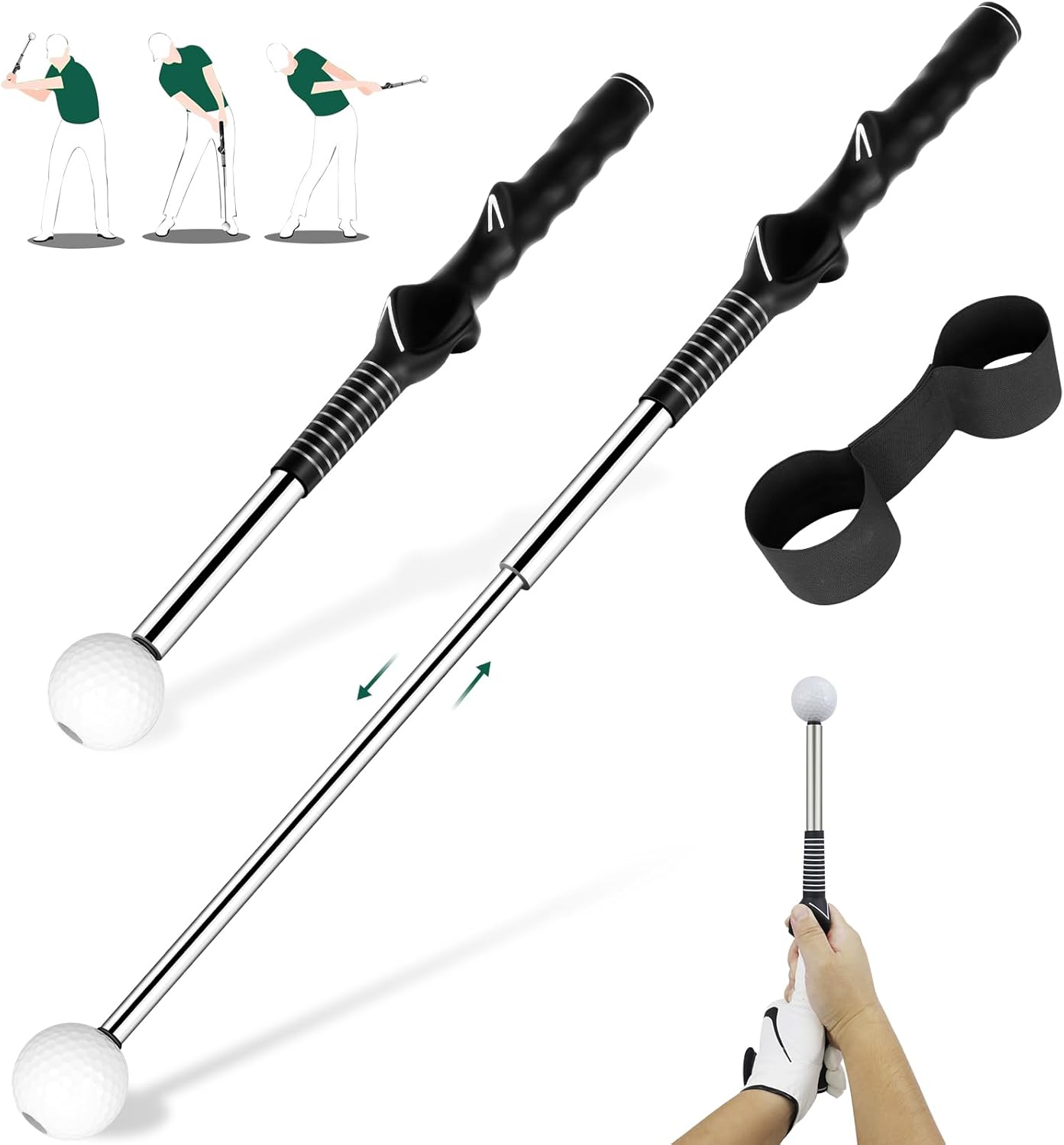 Golf Grip Swing Training Aid - Retractable Click Club Trainer Indoor Practice Warm Up Stick Flexible Telescopic Short Club Tempo Sound Release Trainer Devices