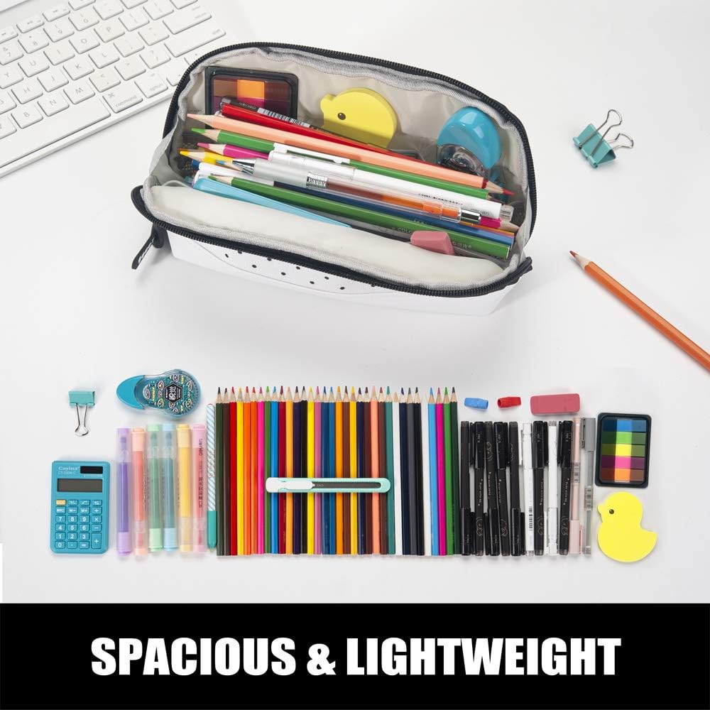 Sooez Wide-Opening Pencil Pen Case, Lightweight & Spacious Pencil Pouch Zipper Stationery Bag, Aesthetic Supply with Triangular Design for Adults, Black Dots