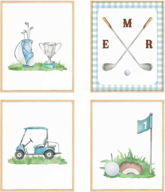 BRRNYOI Golf Golfing Wall Art Posters Set of 4, Golfer Room Decor, Vintage Golf Course Cart Canvas Prints Wall Decor for Boys Nursery Teen Bedroom Home Living Room Office, 8x10 Unframed