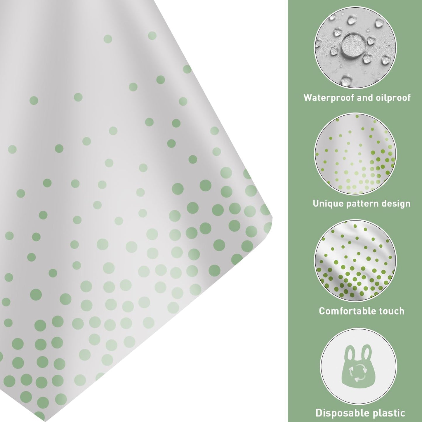 3 Pack 2in1 Disposable Plastic Tablecloths 54" x 108" White and Sage Green Dot Party Table Cloth Rectangle Table Cover for Wedding Birthday Baby Shower Anniversary Christmas New Year Party Decorations