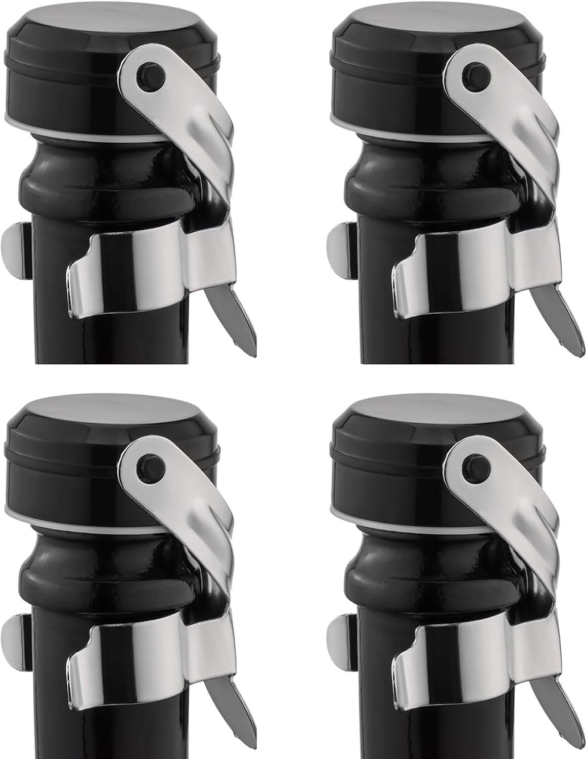 WOTOR Champagne&Wine Bottle Stoppers Stainless Steel with Food Grade Silicone, Leak Proof Keep Fresh Reusable Saver, Cork Suitable for Wine, Champagne, Cava, Prosecco and Sparkling (4 Pack Silver）