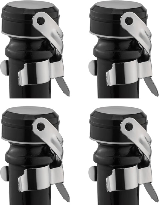 WOTOR Champagne&Wine Bottle Stoppers Stainless Steel with Food Grade Silicone, Leak Proof Keep Fresh Reusable Saver, Cork Suitable for Wine, Champagne, Cava, Prosecco and Sparkling (4 Pack Silver）
