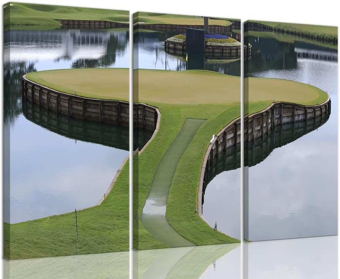 TPC Sawgrass Golf Course Wall Art for Living Room Bedroom Bathroom Home Decorations Golf Art Golf Course Pictures Posters Framed Artwork Canvas Prints Ready to Hang(12''W x 24''H x3)
