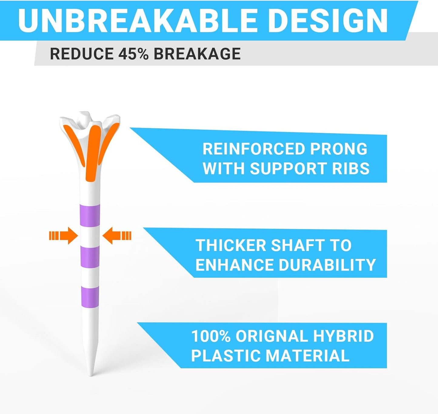 Professional Plastic Golf Tees 100 Pack (3-1/4" or 2-3/4"), Enhanced Durability & Stability, Engineered to Minimize Friction and Side Spin