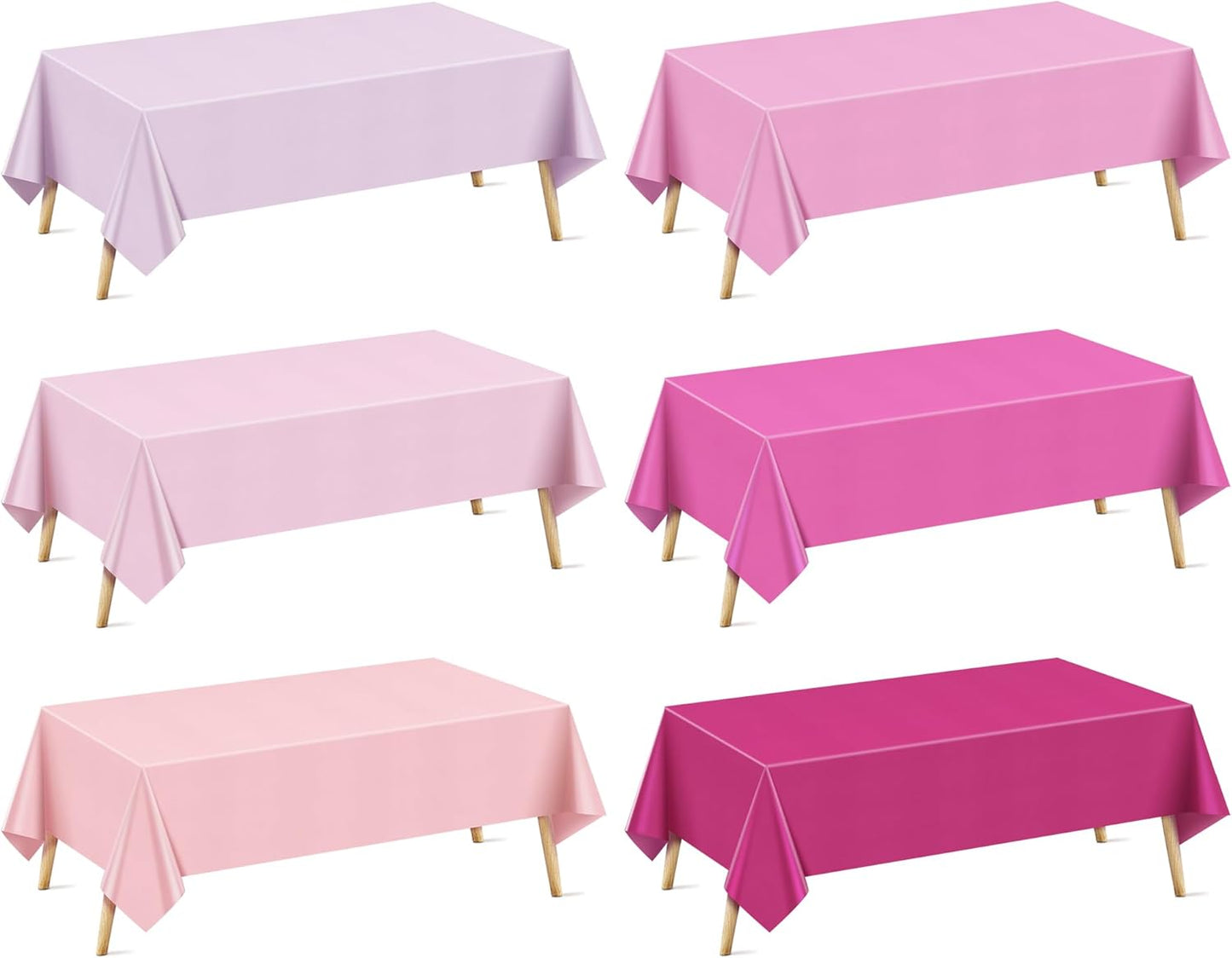 6 Pieces Pink Series Rectangle Tablecloth, 54x72 Solid Color Waterproof & Spillproof Disposable Plastic Table Cover, Durable Party Tablecloth for Dining, Buffet, Picnic, Outdoor Events