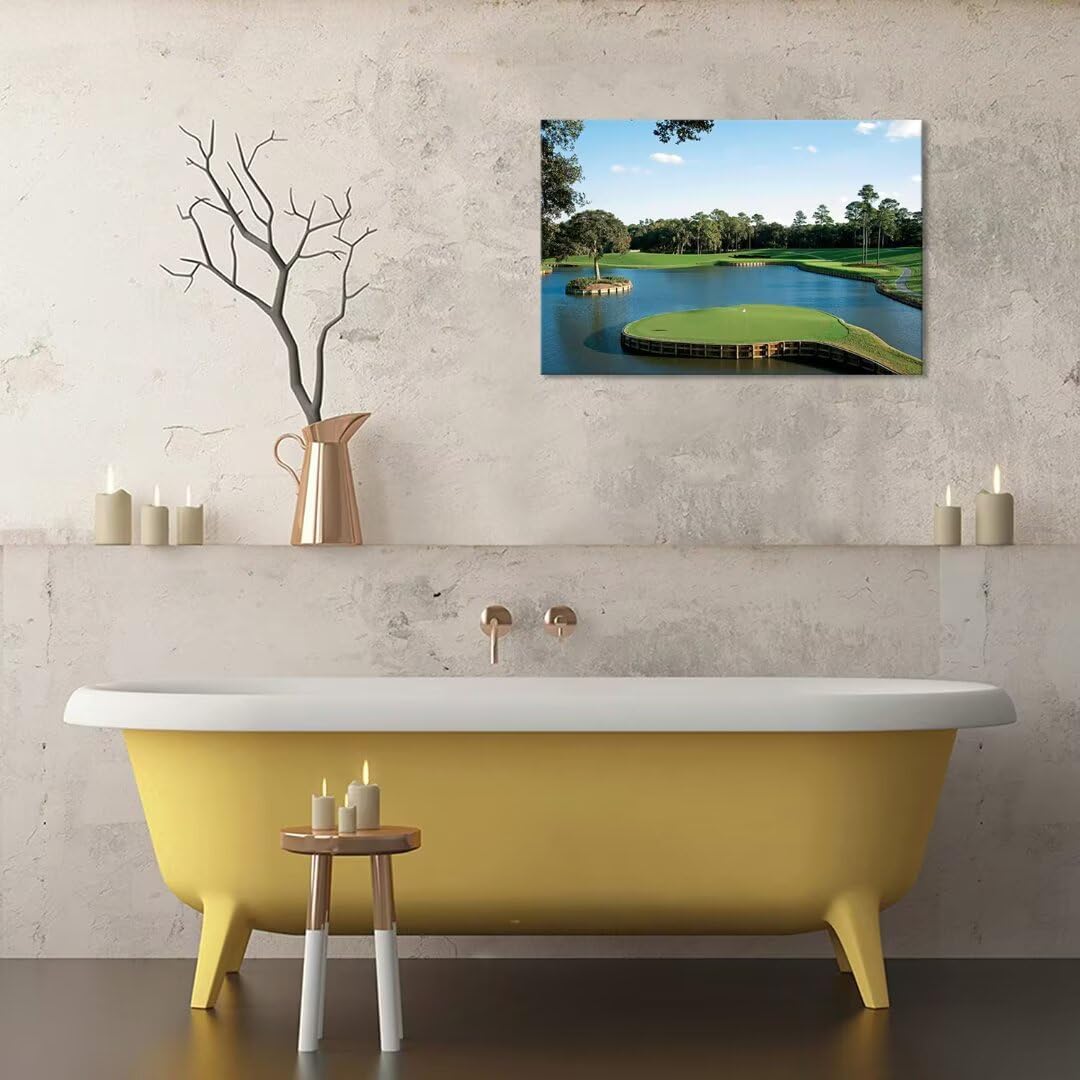 chenchenArt USA Golf Course Wall Art TPC Sawgrass Golf Course Pictures Canvas Prints Golf Wall Decor for Living Room Bedroom Bathroom Home Decorations Framed Ready to Hang(28''H x 44''W)