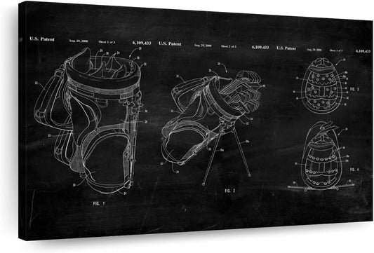ElephantStock Ridged Golf Bag Dividers BW Patent Canvas - 1 Panel Sports Patent Wall Art Decor - Sports Decorations for Boys Room - Wall Art and Office Decor - 12" X 8"