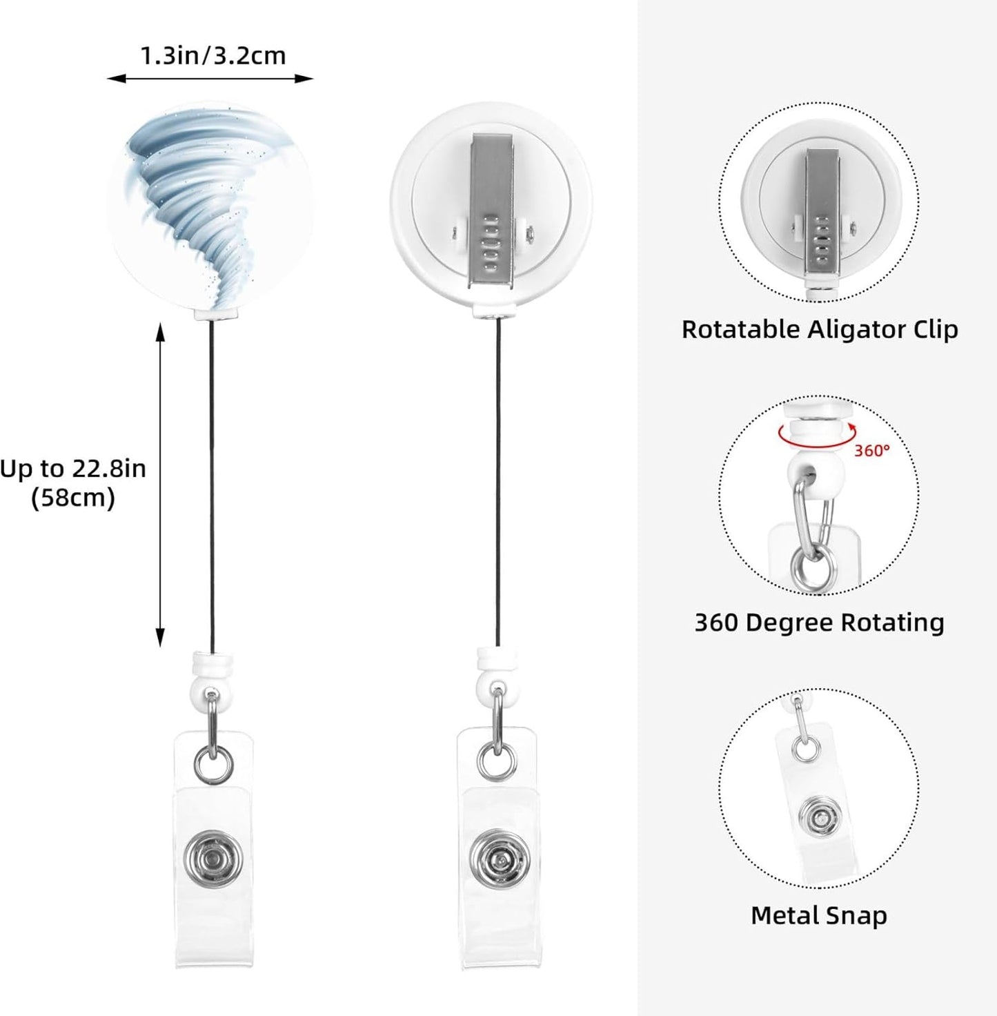 Tornado Badge Reels Retractable Badge Holder with Clip for Id Name Tag Office Worker Student Teacher Nurse Doctor