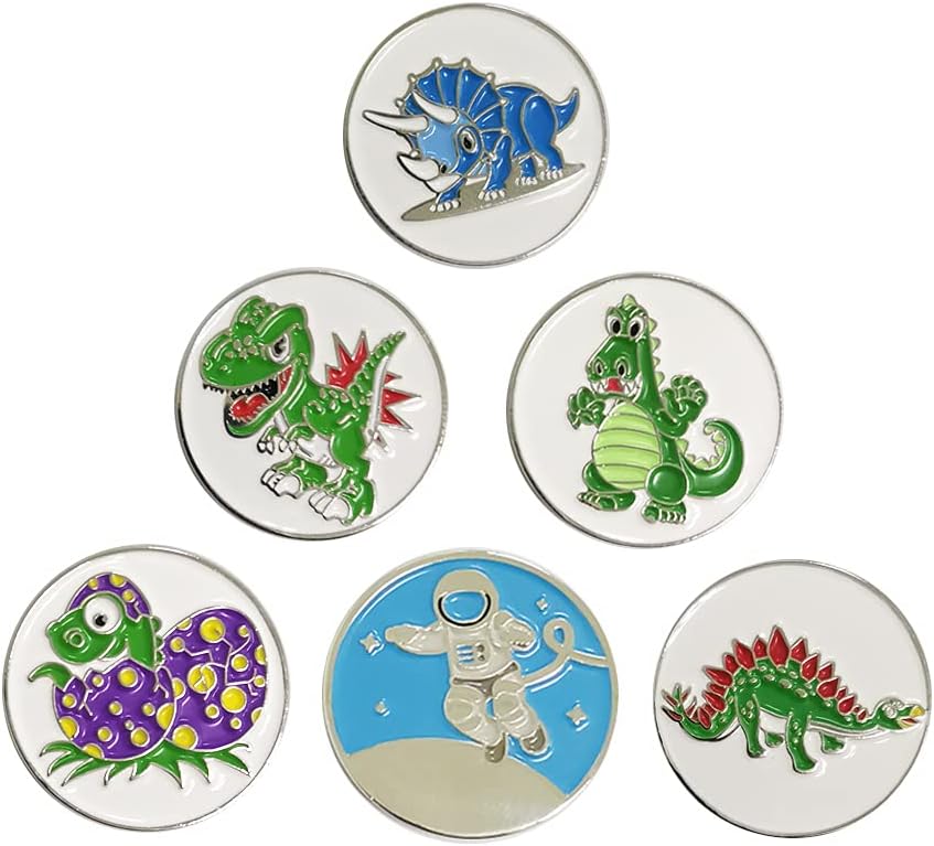 Myartte Golf Ball Marker 24.4 mm Assorted Patterns - Soft Enamel Technique 6 Pcs a Pack Gift for Man Woman Golfer
