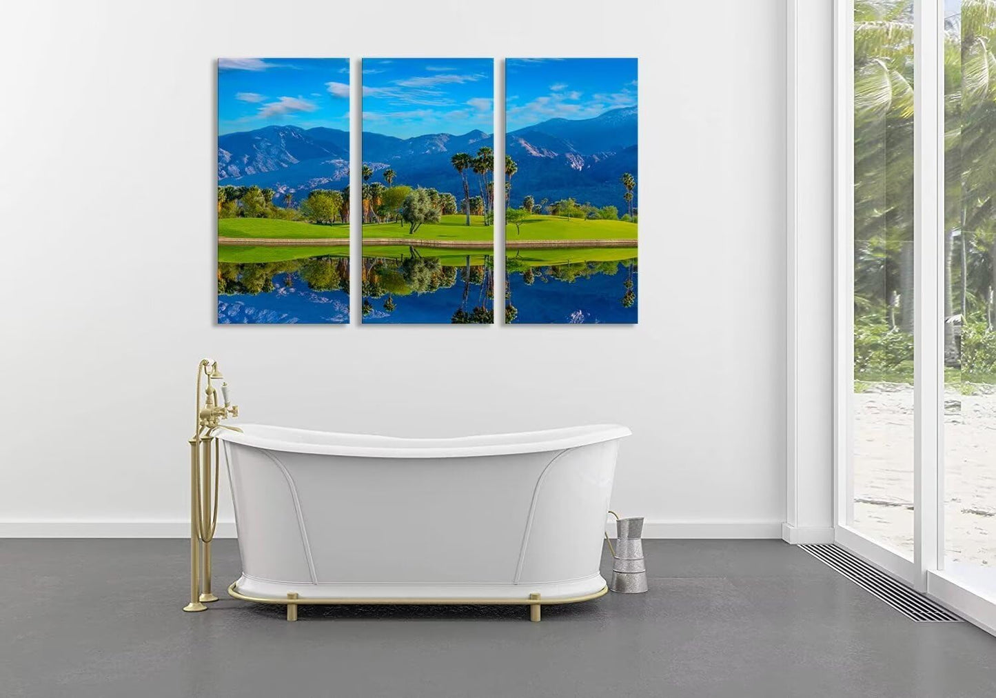 chenchenArt USA California Golf Course Wall Art for Living Room Bedroom Bathroom Home Decorations Golf Course Pictures Posters Canvas Prints Modern Artwork Framed Ready to Hang(20''W x 40''H x3)