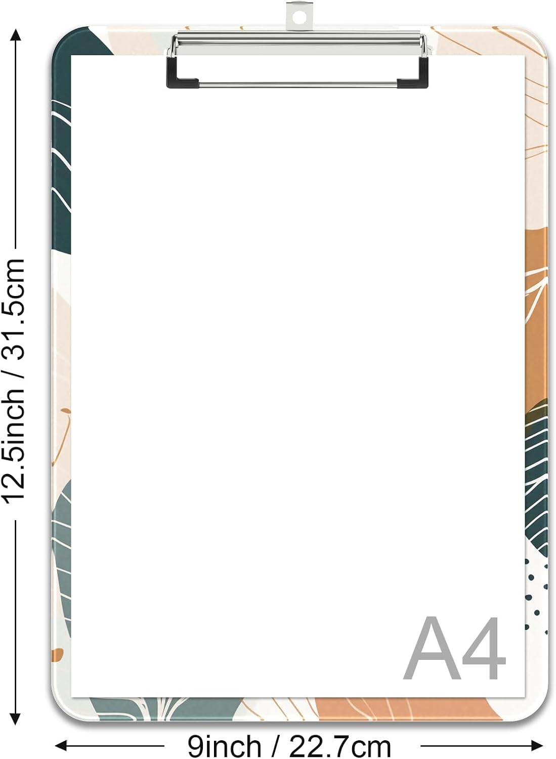 Rimilak Plastic Clipboards with Metal Clip, A4 Letter Size 9 x 12.5 in, Office Decorative for Students Women Men and Kids, Cute Custom Pattern, White Leaves