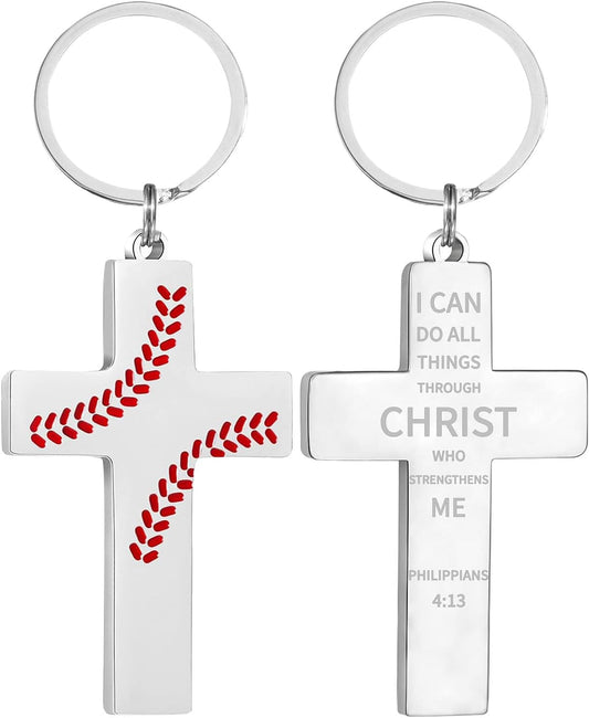 Football/Baseball/Soccer/Basketball Cross Keychains for Men First Communion Baptism Confirmation,Mens Gifts