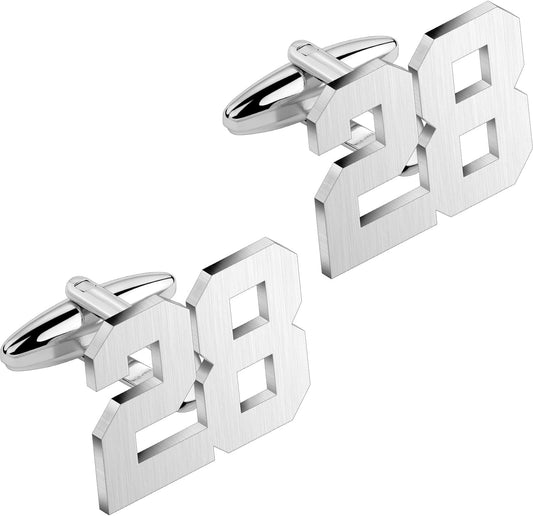 AMITER Mens Cufflinks with Number, Classic Silver Personalized Cuff Links for Men, Sport’s Day Casual or Formal Shirts