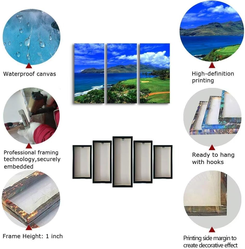 chenchenArt Lagoons Golf Course Wall Art for Living Room Bedroom Home Decorations Golf Course Pictures Posters Canvas Prints Modern Artwork Framed Ready to Hang(12''W x 24''H x3)