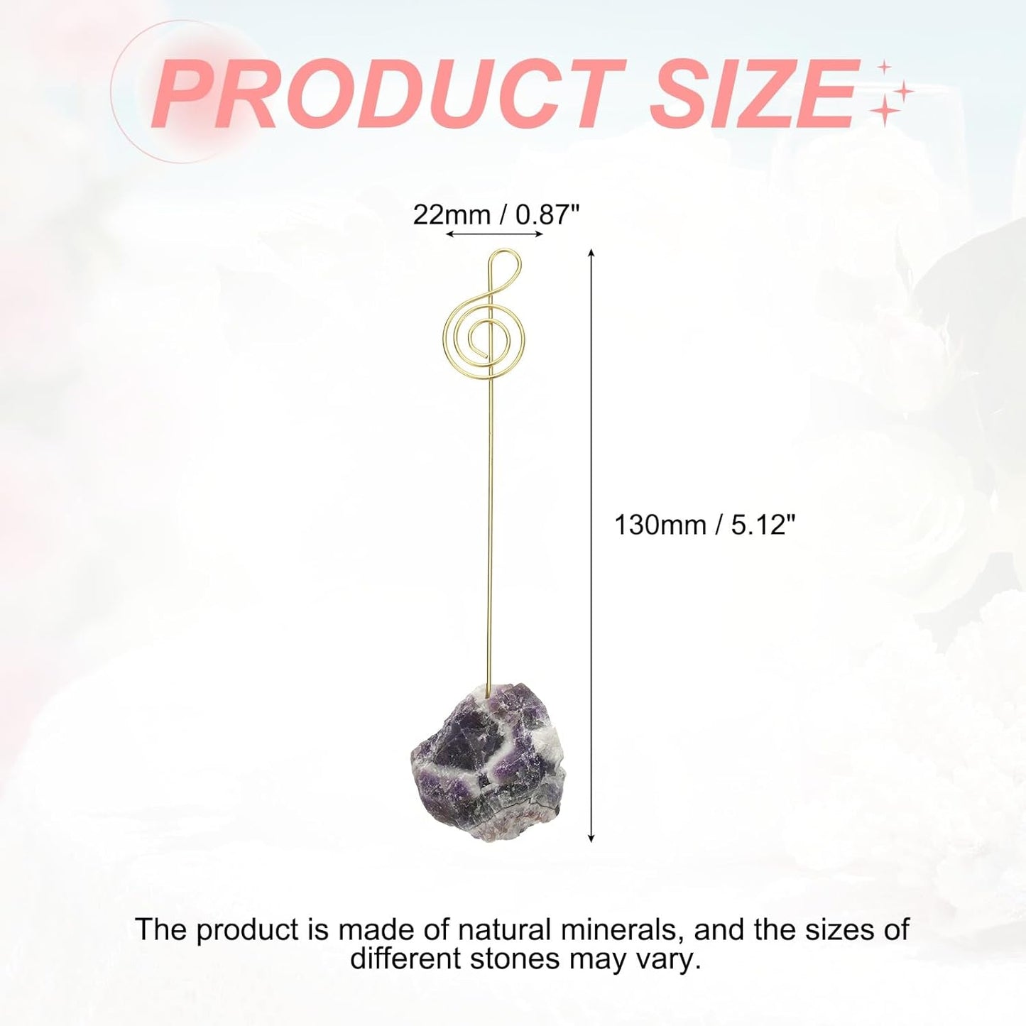 PATIKIL Table Number Holder, 1Pcs Photo Clip Holders Crystal Stone Quartz Desk Card Holder Raw Musical Note Shape Iron Memo Note Photo Stand for Wedding Party Home Office Decor, Purple