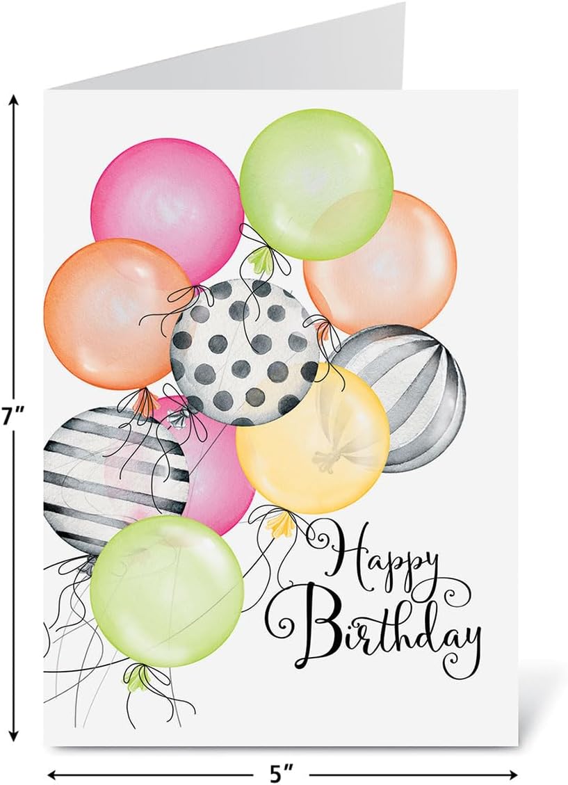 Striped Celebration Birthday Cards - Set of 8 (4 designs), Large 5" x 7" Birthday Cards, Sentiments Inside, Envelopes Included