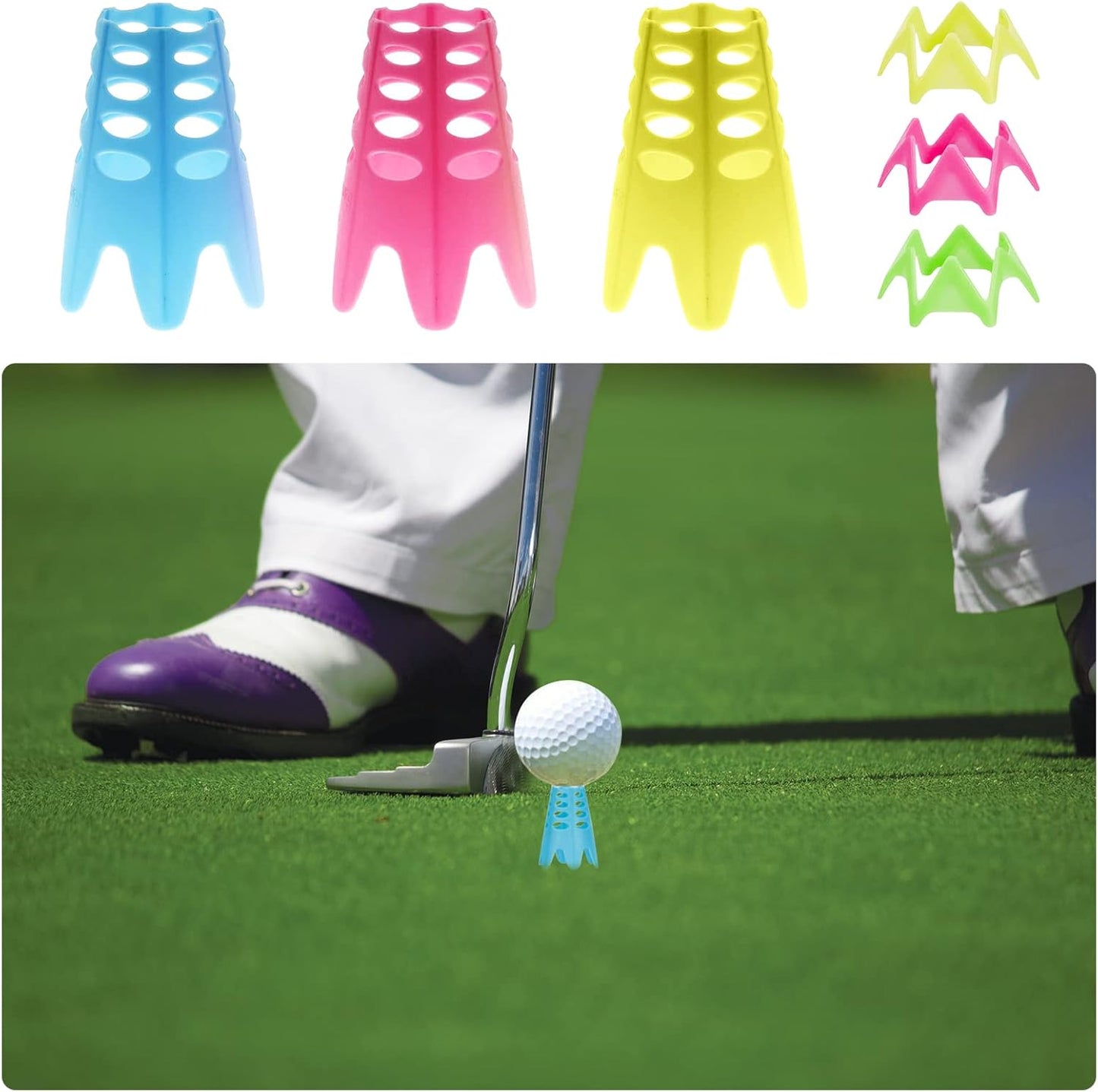 Golf Simulator Tees, Plastic Indoor Golf Mat Tees Practice Turf and Driving Range Winter Golf Tees (18 Pcs)