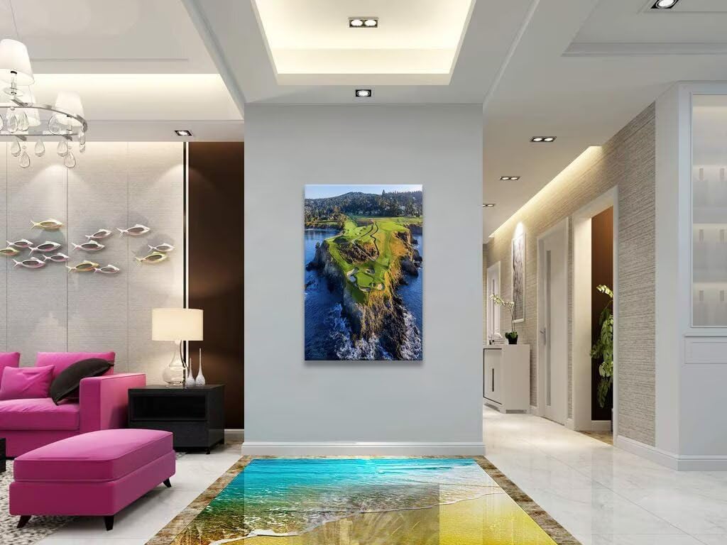 Pebble Beach Golf Course Canvas Wall Art for Living Room Bedroom Bathroom Home Decorations Sports Landscape Office Room Decor Golf Framed Artwork Giclee Prints Ready to Hang(24''W x 36''H)