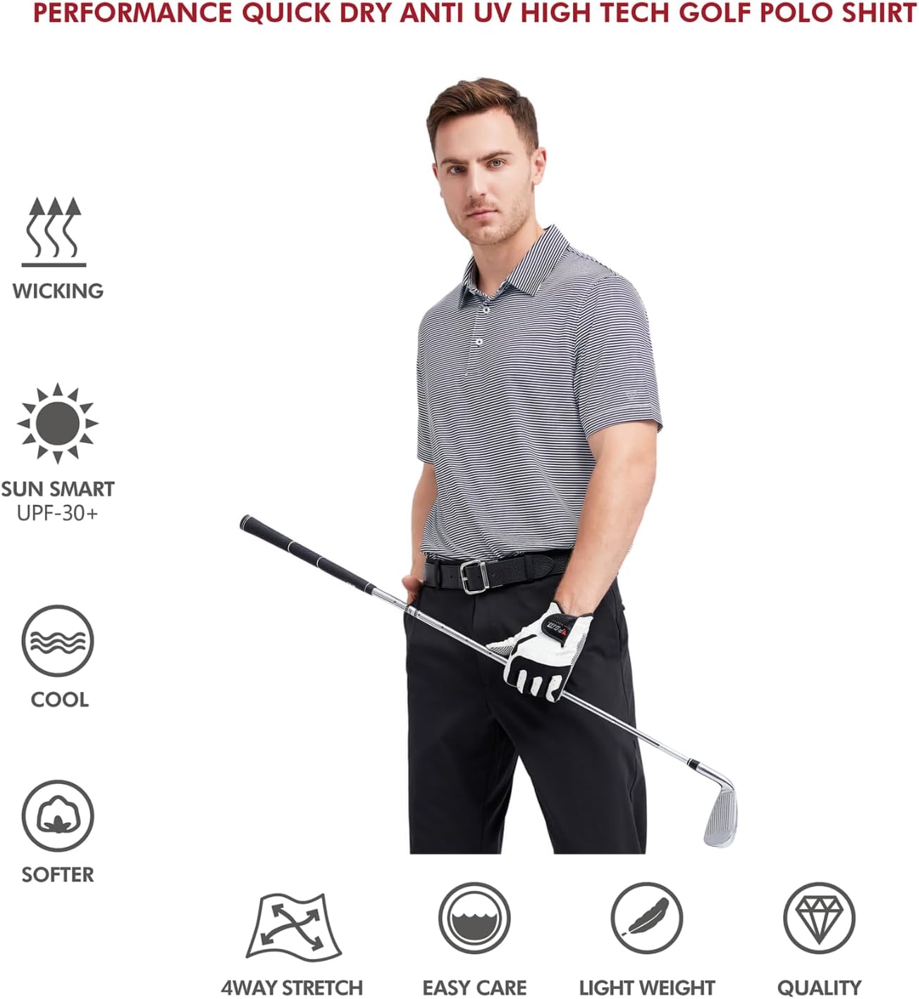 Golf Shirts for Men Dry Fit Short Sleeve Print Performance Moisture Wicking Polo Shirt