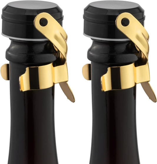 WOTOR Champagne&Wine Bottle Stoppers Stainless Steel with Food Grade Silicone, Leak Proof Keep Fresh Reusable Saver, Cork Suitable for Wine, Champagne, Cava, Prosecco and Sparkling (2 Pack Gold
