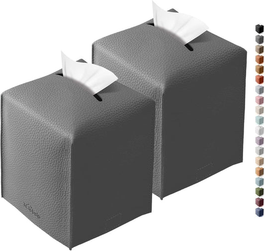 Tissue Box Cover for PU Leather, Modern Simple Solid Color Holder Square Tissue Bag, Ideal for Bathrooms,Office,Car,Outdoor Tent,Dining Table,5"X5"X5", Double Charcoal
