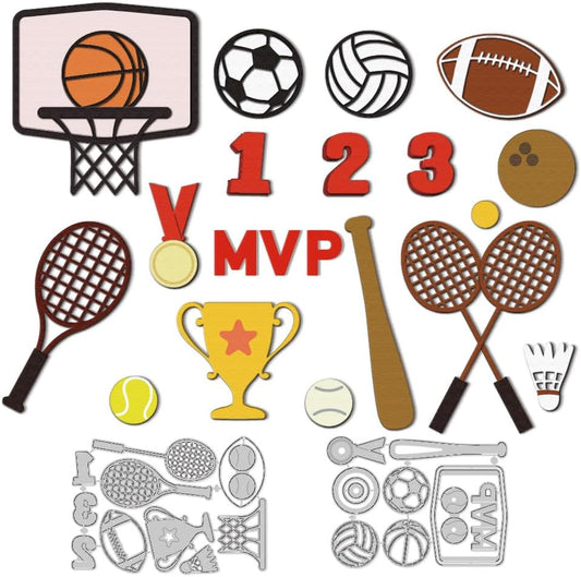 Various Balls Rackets Cutting Dies Card Making Die Cut Carbon Steel Die Cuts Stencils Card Scrapbooking Embossing Template for DIY Paper Craft Making Album Gift Invitation Decor