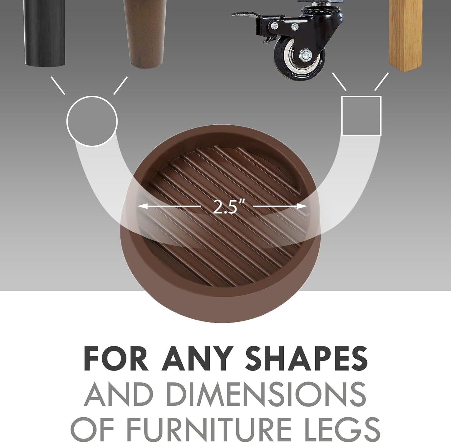 Non Slip Furniture Pads, 2.5” Round Rubber Caster Cups, 12 Pcs Furniture Coasters, Anti-Slip Gripper, Anti Slide Furnitures Feet Floor Protectors for Bed Couch Stoppers - Brown