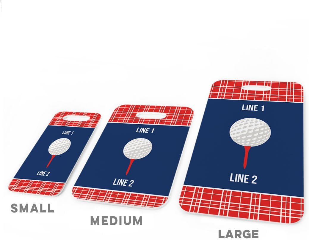 ChalkTalkSPORTS Golf Luggage & Bag Tag | Personalized Team with Golf Ball | Standard Lines on Back | Small | Red/Navy