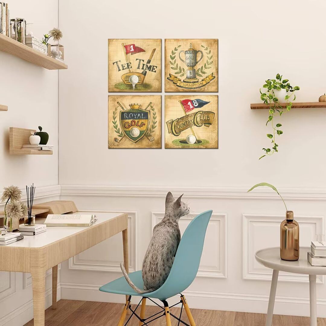 Pankila Usa Golf Wall Art for Country Club Golf Canvas Wall Decor Tee Time and Champion Abstract Royal Golf Wall Painting for Living Room Bedroom Home Decorations Framed Artwork (20''W x 20''H x 4)