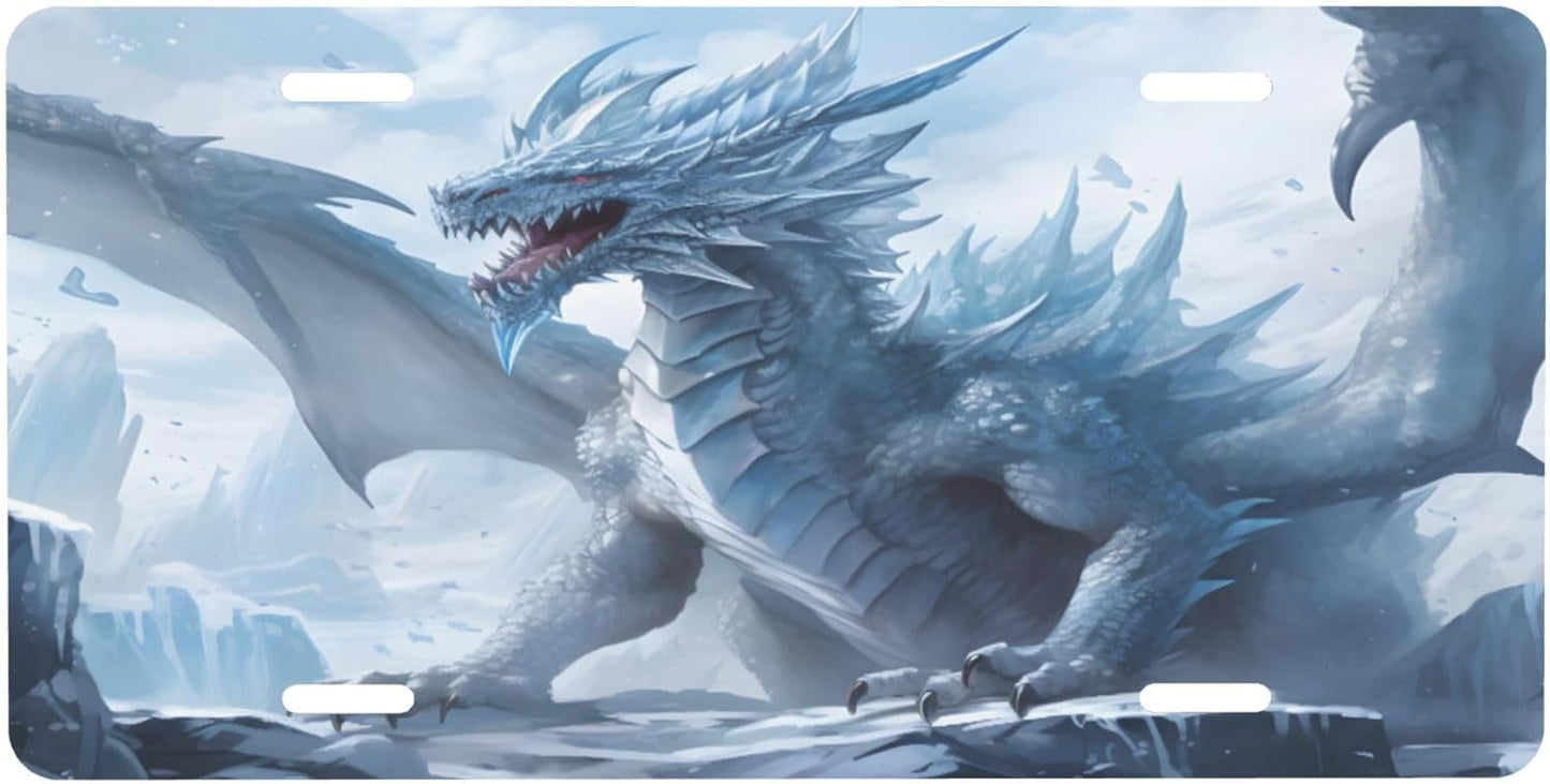 Dragon Animal Blue License Plate Funny Aluminum Front License Plates Decorative Waterproof Rust-Free Metal Car Plate Covers for Women Men Car Tag Accessories fit Truck SUV Rv 12 X 6 Inch