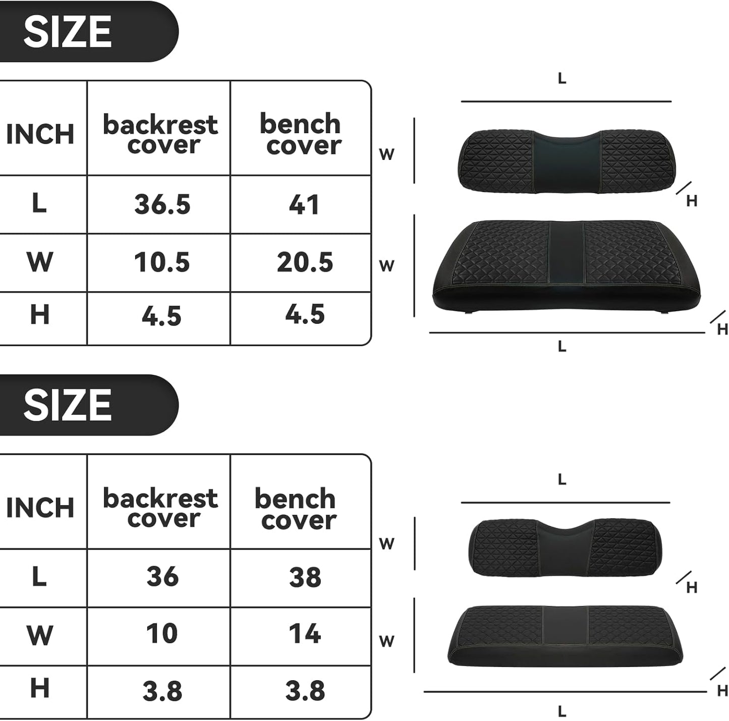 XUANYUDG0769 Golf Cart Front and Rear Seat Covers for EZGO TXT/RXV Club Car DS/Precedent Yamaha G29, Vinyl Leather Made/Adjustable Straps and Retractable Buckle/No Stapler Required,4PCS