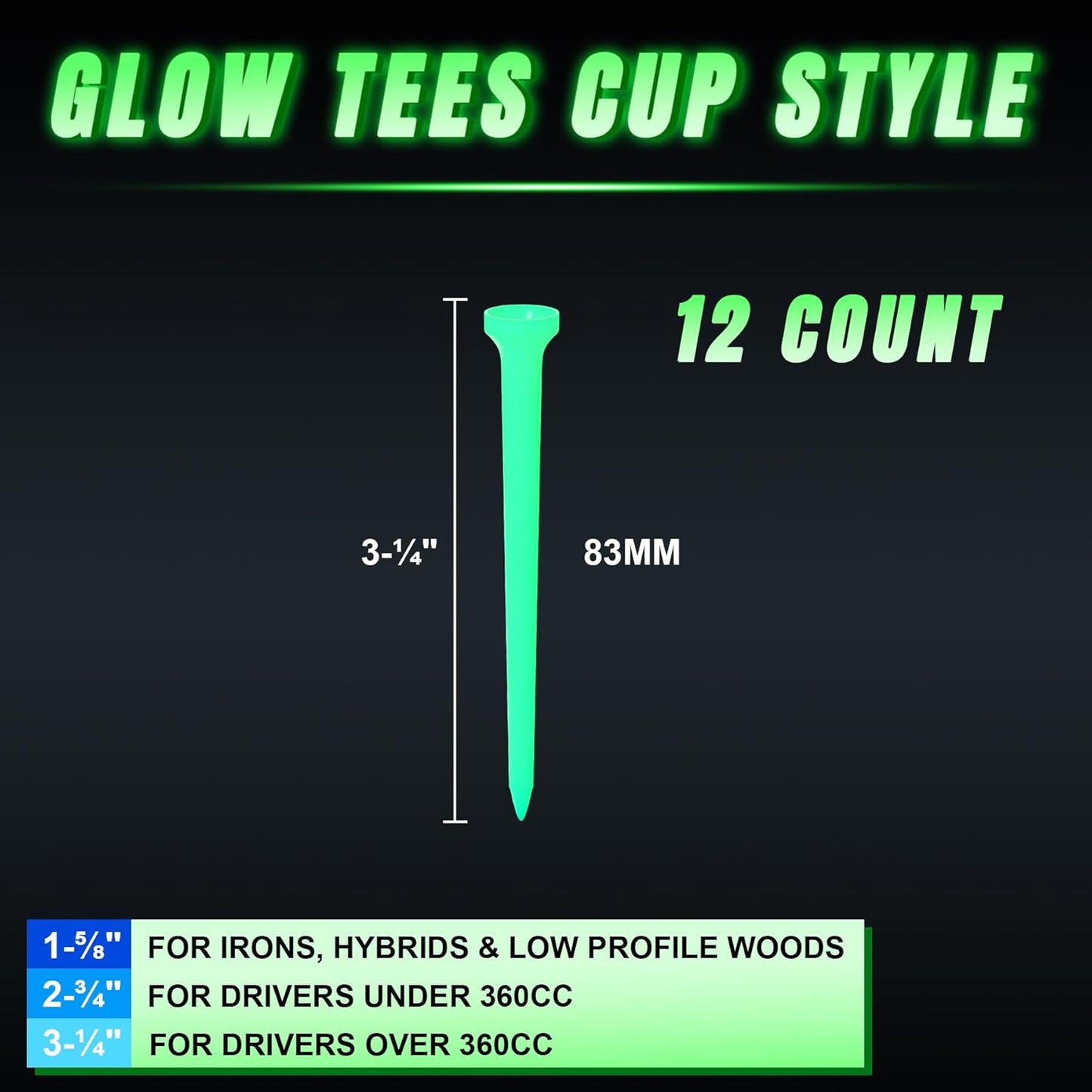 KINGTOP Glow-in-The-Dark Golf Tees, Fluorescent Green Light Up Golf Tee, Long-Lasting Illumination Perfect for Night Golf