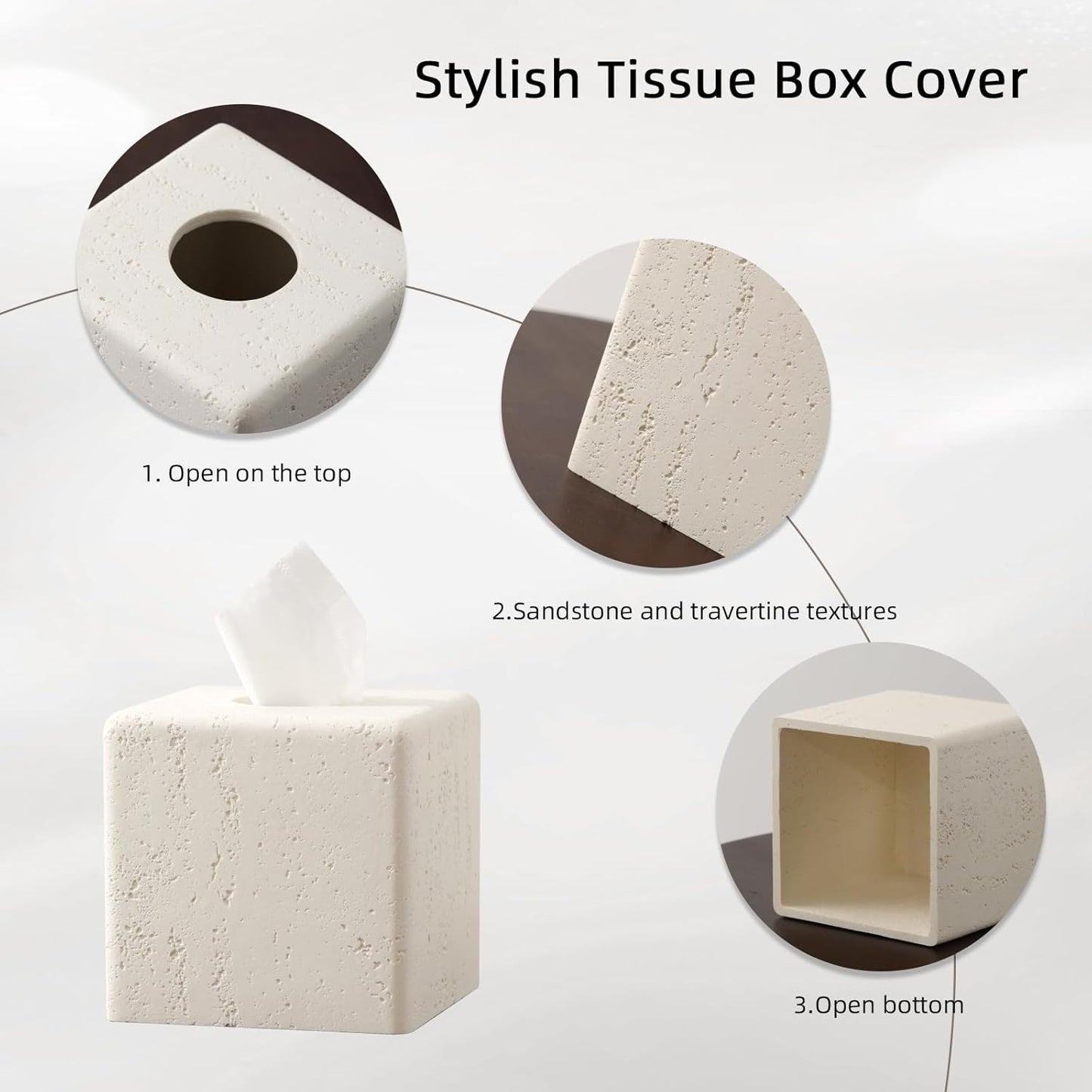 Tissue Box Cover Square, Resin Facial Tissue Holder Covers Toilet Paper Holder Decorative Travertine Paper Dispenser Home Decor for Bathroom Bedroom Living Room Office (Off White)