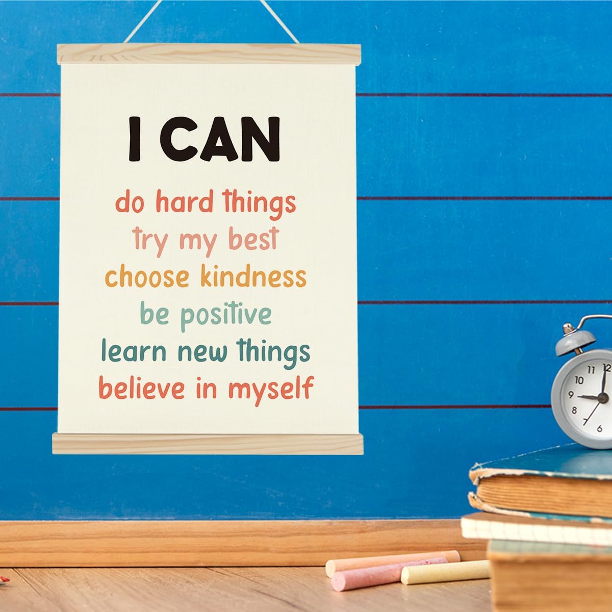 WINGTECA Affirmations for Kids Poster Hanger Frame Classroom Back to School Decorations I Can Do Hard Things Colorful Wall Hanging Banner Decor for Kids Room Classroom 12x16Inch