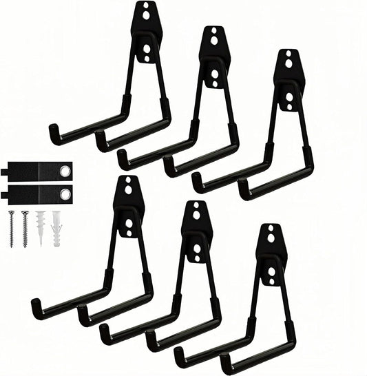 6 Pack Garage Hooks Heavy Duty with Anti-Slip Coating, Steel Utility Ladder Hooks for Hanging Garden Tools, Hoses, Ropes, Bikes and More (5.3in)