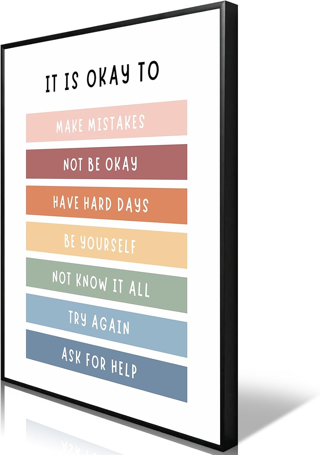 uoyien Growth Mindset Mental Health Posters Boho Classroom Playroom Therapy Wall Decor Affirmations Quotes Canvas Wall Art Kids Educational Prints For Calming Corner Decoration 16x24in Metal Framed