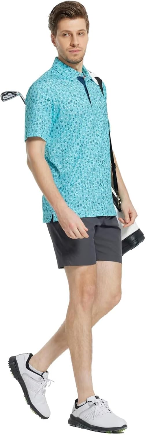 M MAELREG Mens Golf Shirt Short Sleeve Dry Fit Print Moisture Wicking Performance Patterns Collared Polo Shirt