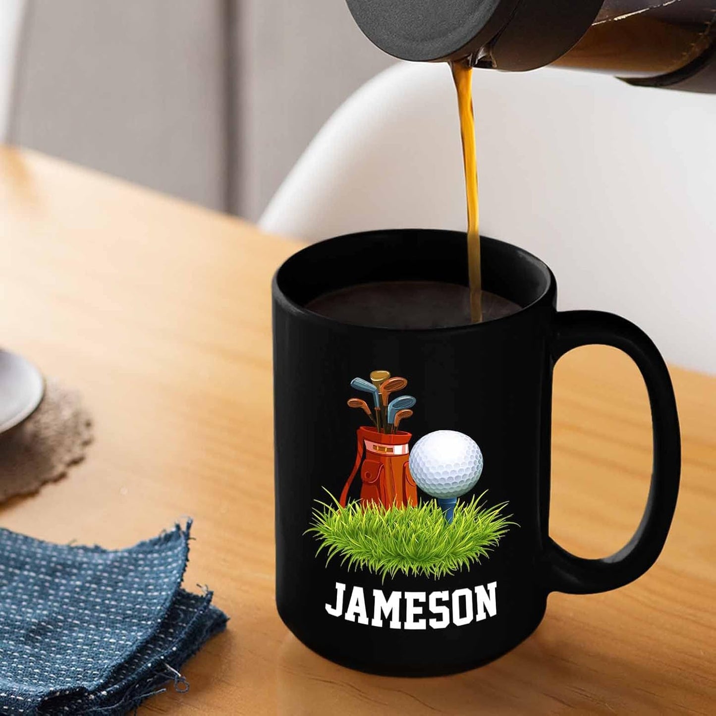 Customized Name Golf Players Coffee Mugs 11 Oz 15 Oz, Personalized Cup Gifts for Men Women Fans Team Sport, Golf Clubs Travel Mug, Golfer Player Black Ceramic Mugs