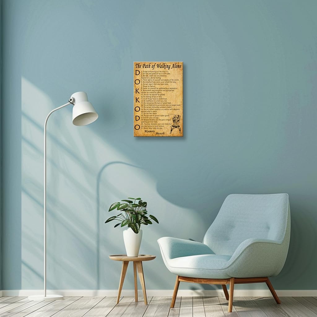 Wallpicss Dokkodo Poster Framed Inspirational Quotes Wall Art Canvas Prints Vintage Japanese Samurai Wall Decor Pictures for Living Room 12x18 inches