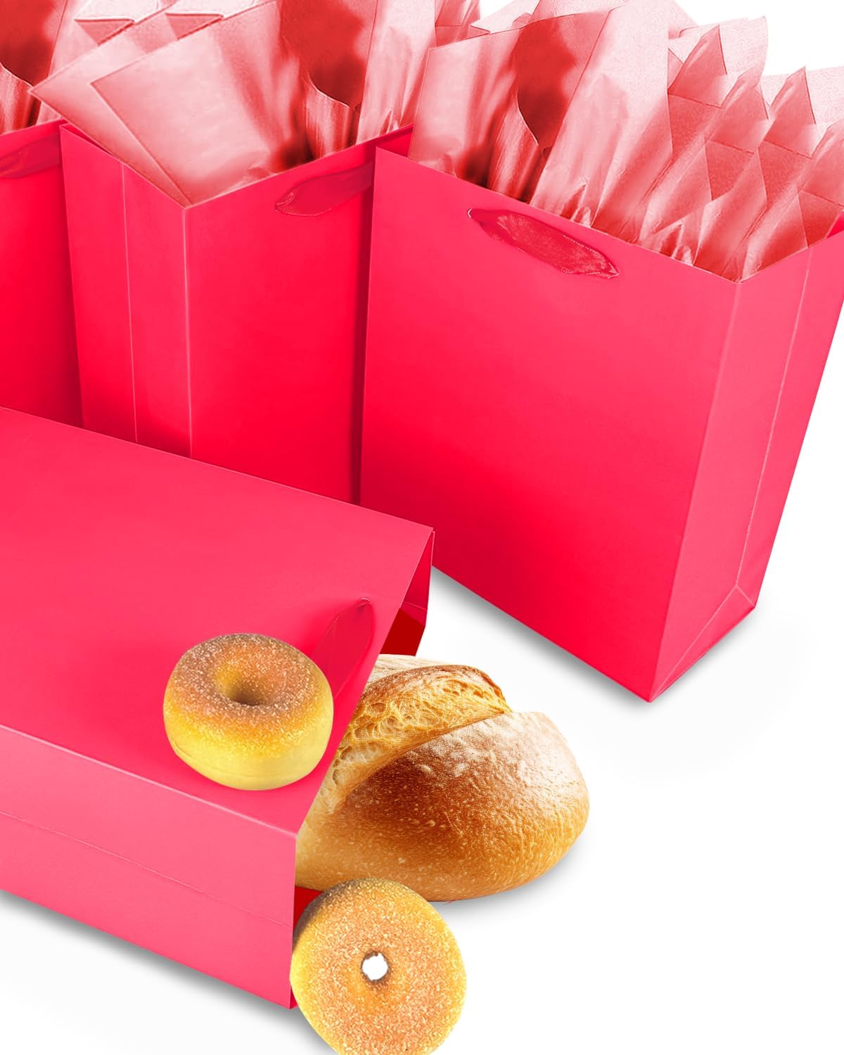 Gcardist Wine Red Gift Bags with Tissue Paper for Wedding, Birthday, Party Supplies-7.9"x4.3"x9.6" Medium Size Cardboard Gift Bags（16pcs Bags +32pcs Tissue Paper ）