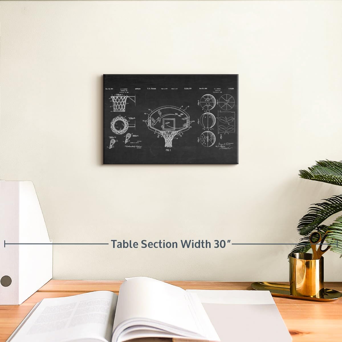 ElephantStock Basketball Patents Canvas - 1 Panel Sports Patent Wall Art Decor - Sports Decorations for Boys Room - Wall Art and Office Decor - 12" X 8"