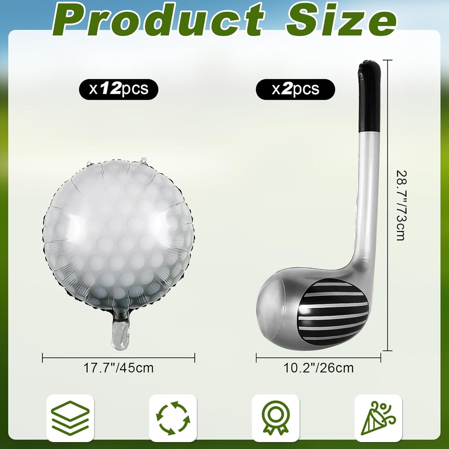 Haoguo 14Pcs Golf Balloons Inflatable Golf Club Golf Birthday Party Decorations 12 Pcs Golf Ball Balloons 2 Pcs Golf Club Balloons for Golf Theme Party Sports Party Supplies