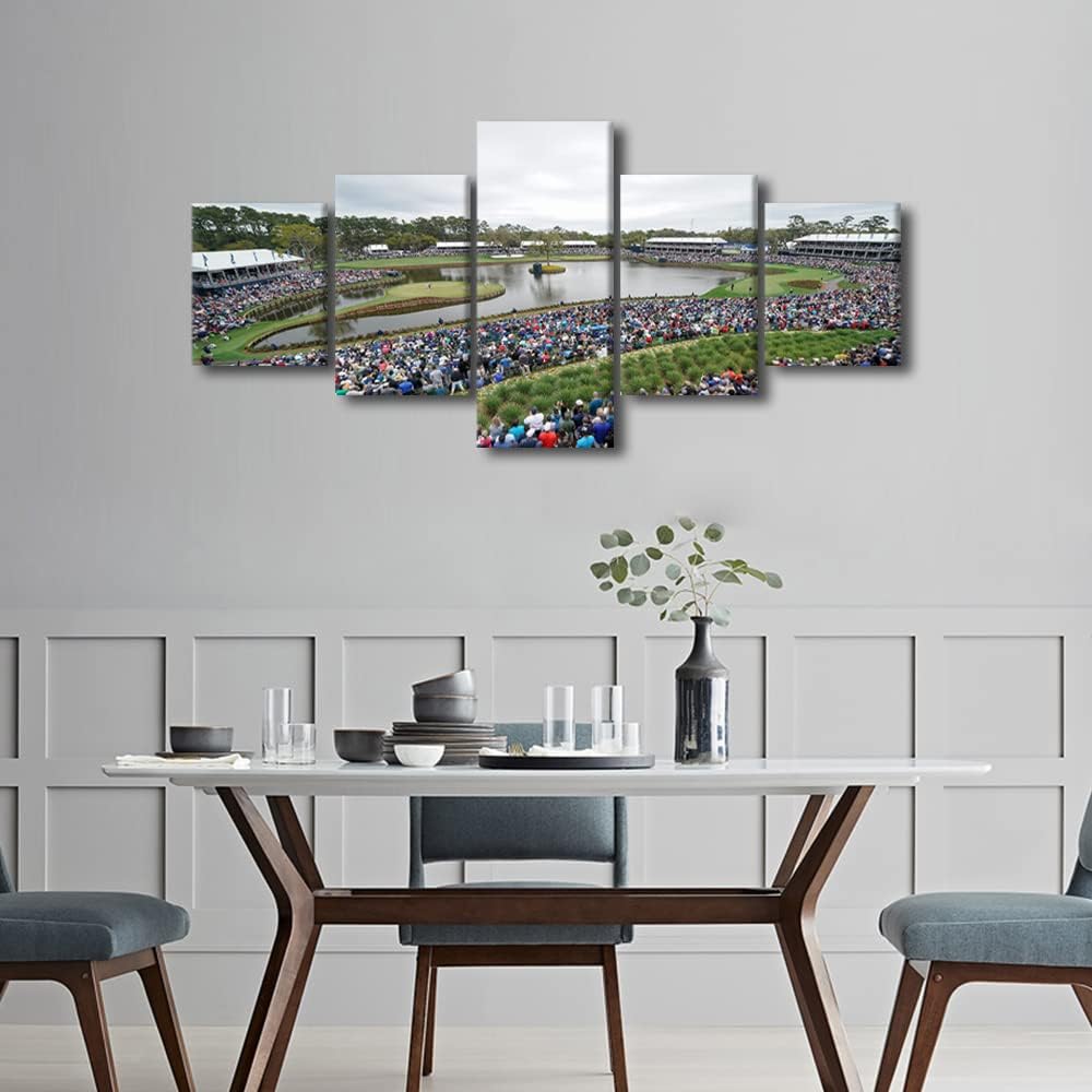 Wall Art Golf Course Canvas Painting TPC Sawgrass Golf Course Pictures Modern Home Decor 5 Panels Wall Art for Living Room Wall Decorations Print Decor Living Room Framed Ready to Hang - 50"W x 24"H