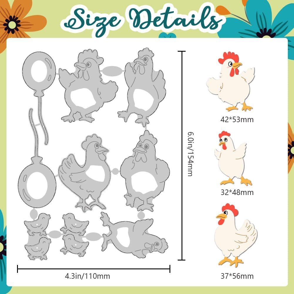 Chicken Cutting Dies Chicken Chasing Balloon Scene Card Making Die Cuts Carbon Steel Stencils Scrapbooking Embossing Template Dies for DIY Craft Album Easter Festival Gift Decor