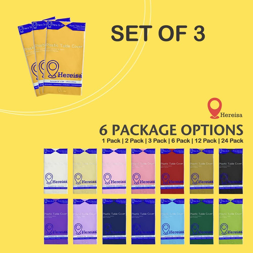 Brand Round Yellow Plastic 84" Disposable Tablecloth (3 Pack), Party & Event Decorative Cover