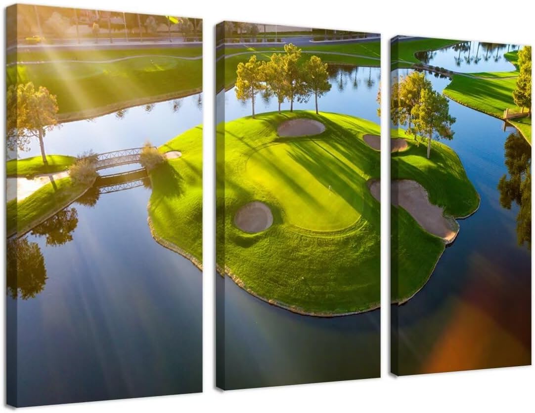 Island Golg Hole in Arizona Golf Course Wall Art for Living Room Bedroom Bathroom Home Decoraitons Golf Course Pictures Posters Framed Artwork Canvas Prints Ready to Hang(12''W x 24''H x3)